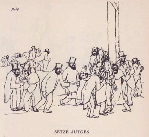 Setze jutges d'un jutjat mengen fetge d'un penjat