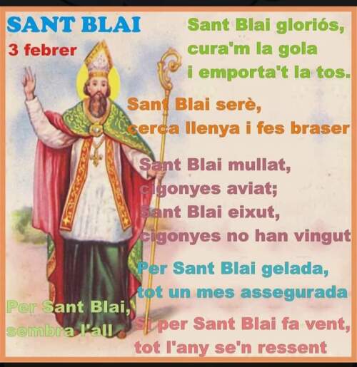 Sant Blai gloriós, cureu-nos la gola i el mal de tos