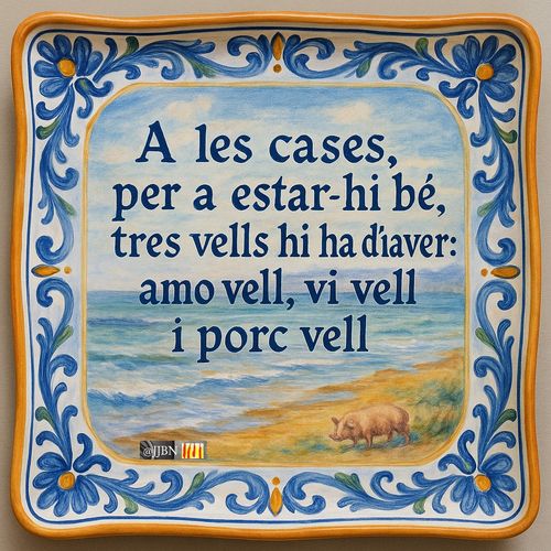 A les cases, per a estar-hi bé, tres vells hi ha d'haver: amo vell, vi vell i porc vell