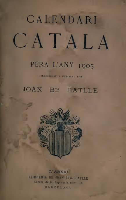 Calendari català, per a l'any 1905