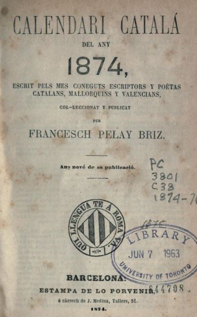 Calendari catalá del any 1874