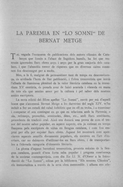 «La parèmia en «Lo somni», de Bernat Metge», dins Paraula Cristiana, núm. 20, any IV (agost 1926), p119-133