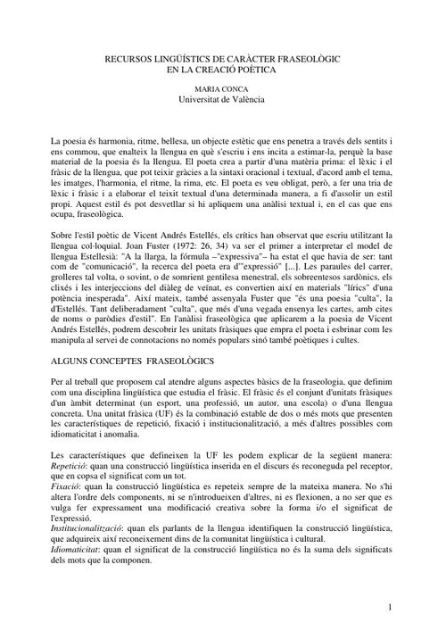 «Recursos lingüístics de caràcter fraseològic en la creació poètica»