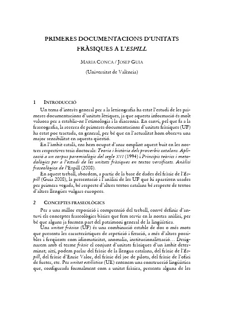 Primeres documentacions d'unitats fràsiques a l'Espill