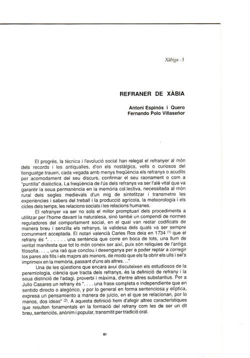 «Refraner de Xàbia», dins Xàbiga, núm. 3 (Estiu-tardor, 1987), pàg. 81-95