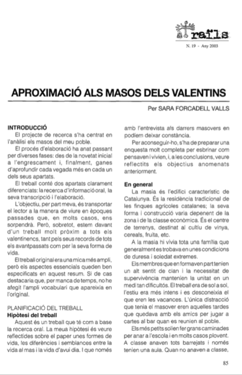 «Aproximació als masos dels Valentins»