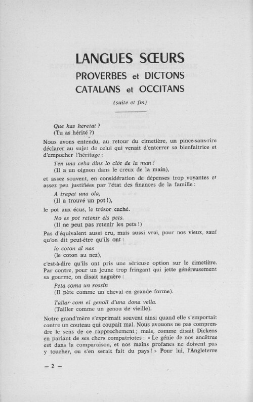 «Proverbes et dictons catalans et occitans (suite et fin)»