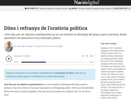 «Dites i refranys de l'oratòria política»